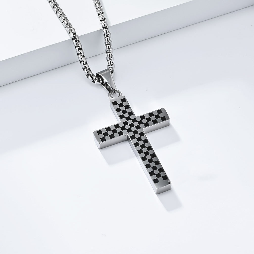 Kemstone Stainless Steel Checkered Cross Necklace for Men K-PT531