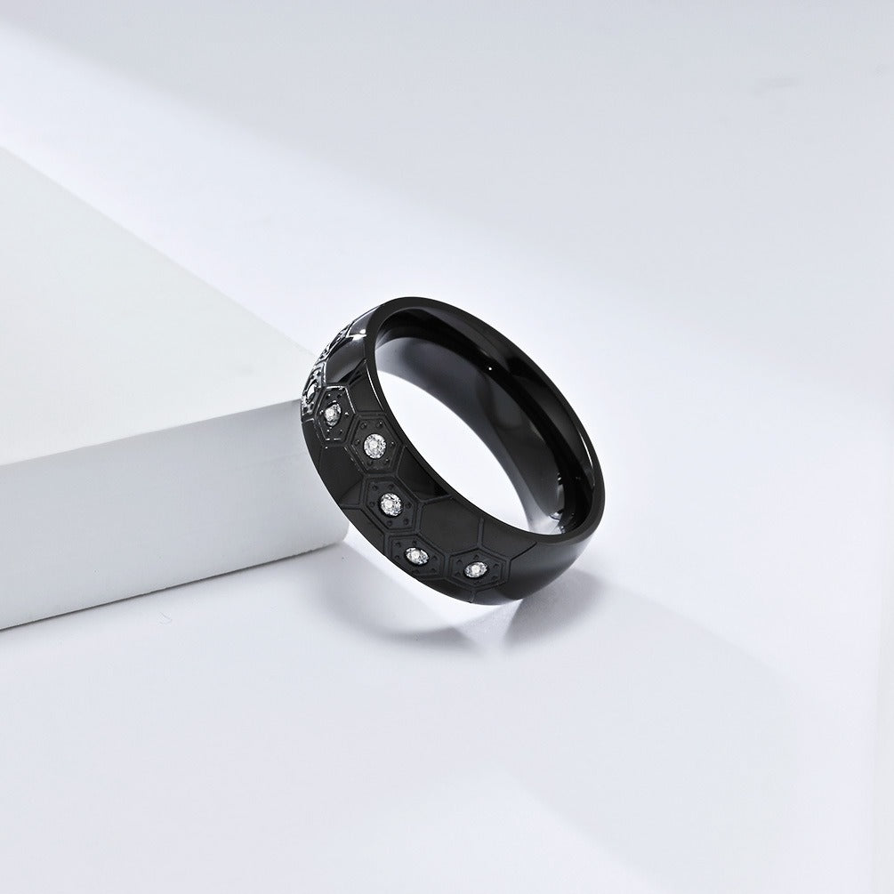 Kemstone Stainless Steel Soccer Inspired Ring for Men Hexagon Design K-R995
