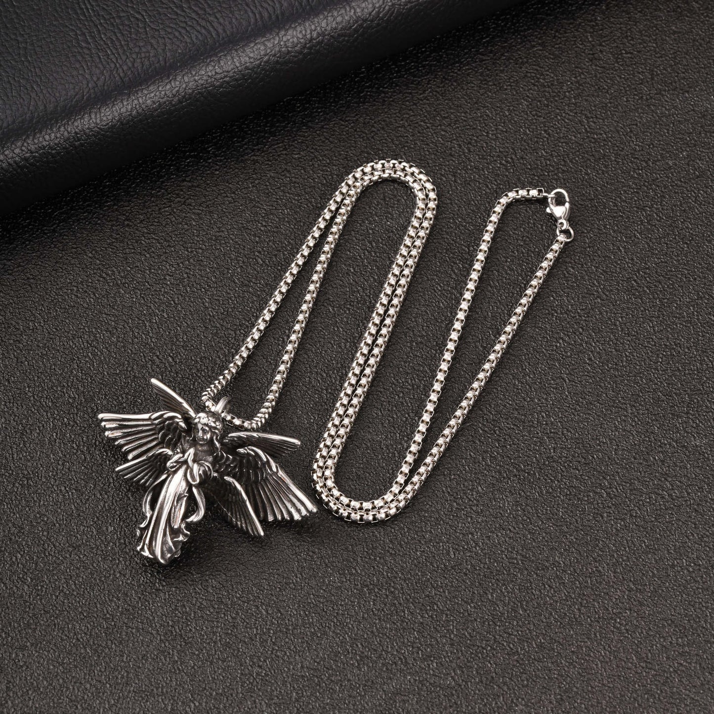 Kemstone Stainless Steel Wing Pendant Necklace for Men Vintage Gothic Silver PN2389