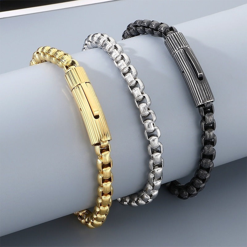 Kemstone Box Link Bracelet Titanium Steel 6mm Textured Chain for Men KB212472-ZGM