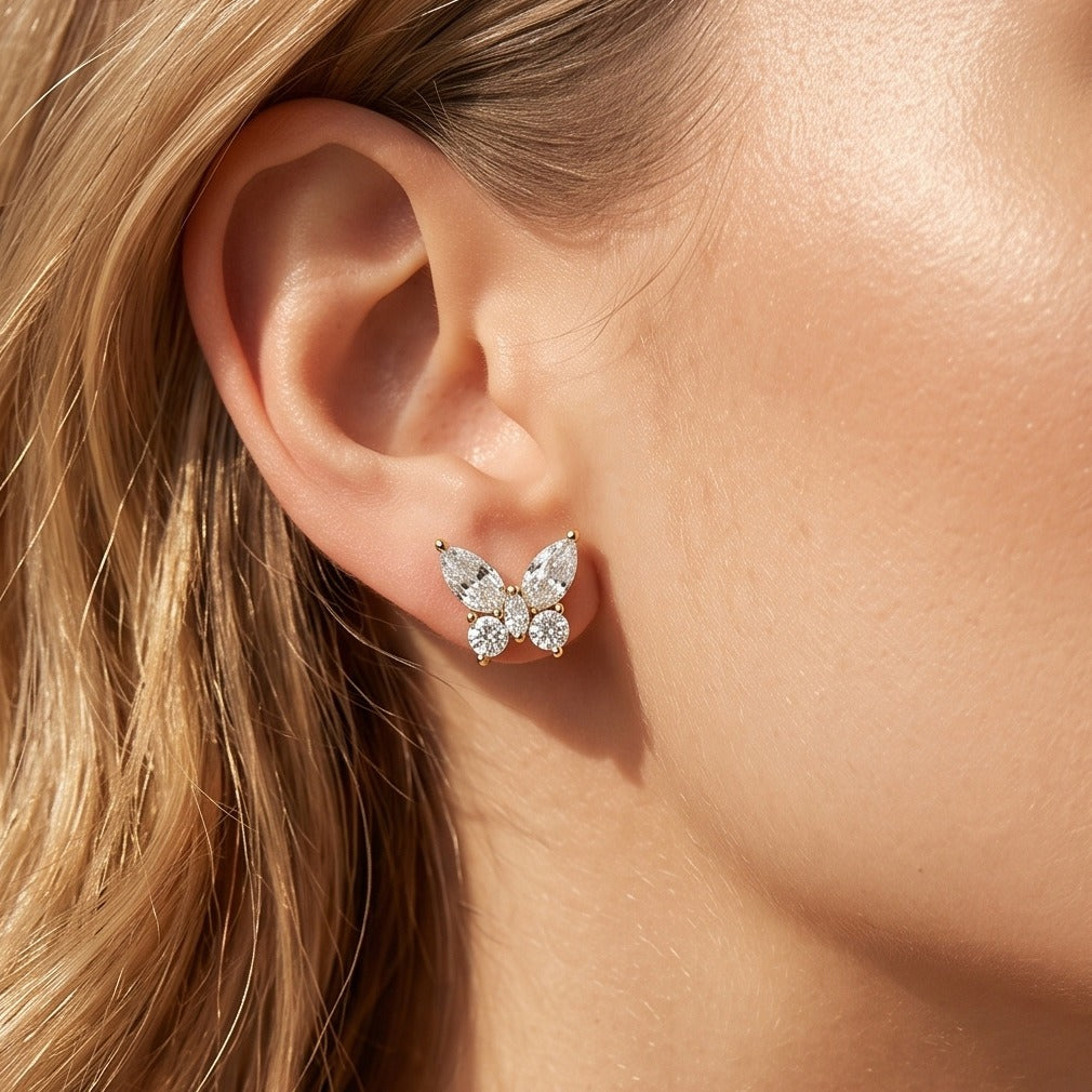 Kemstone 0.35ct Moissanite Butterfly Stud Earrings 925 Sterling Silver Women’s Jewelry SMOE35