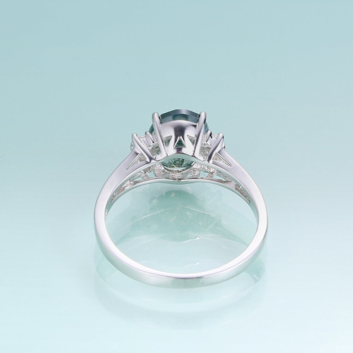 Anillo de compromiso de ágata musgosa en plata de ley 925 con piedra ovalada, diseño original artesanal de Kemstone