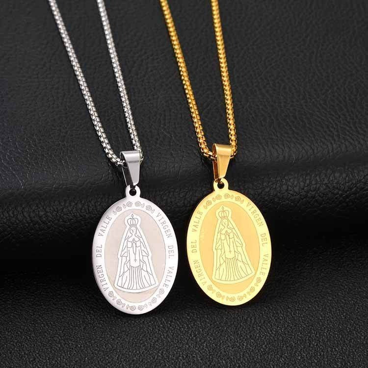 Kemstone Oval Medallion Pendant Necklace for Men Stainless Steel Vintage Relief PN-2399