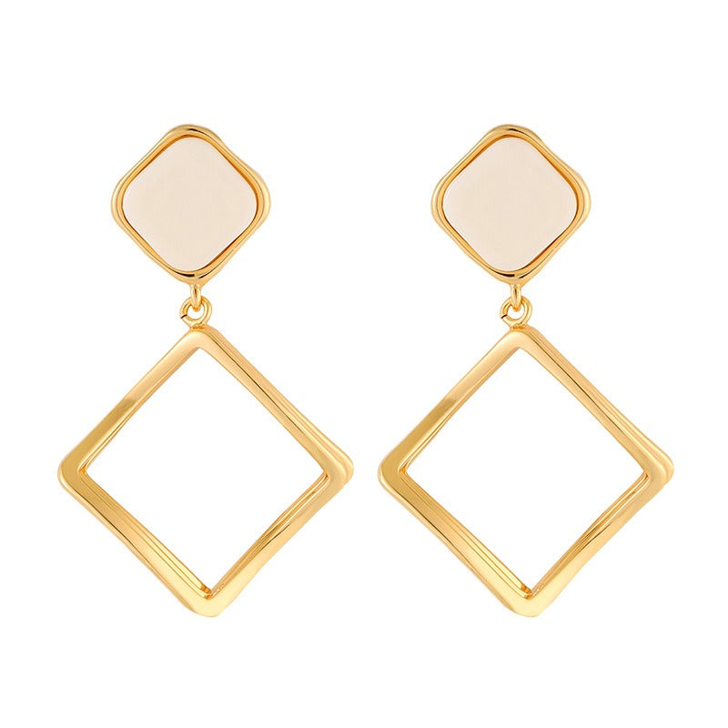 Kemstone Geometric Square Drop Earrings for Women Hollow Gold Tone Copper TD14464