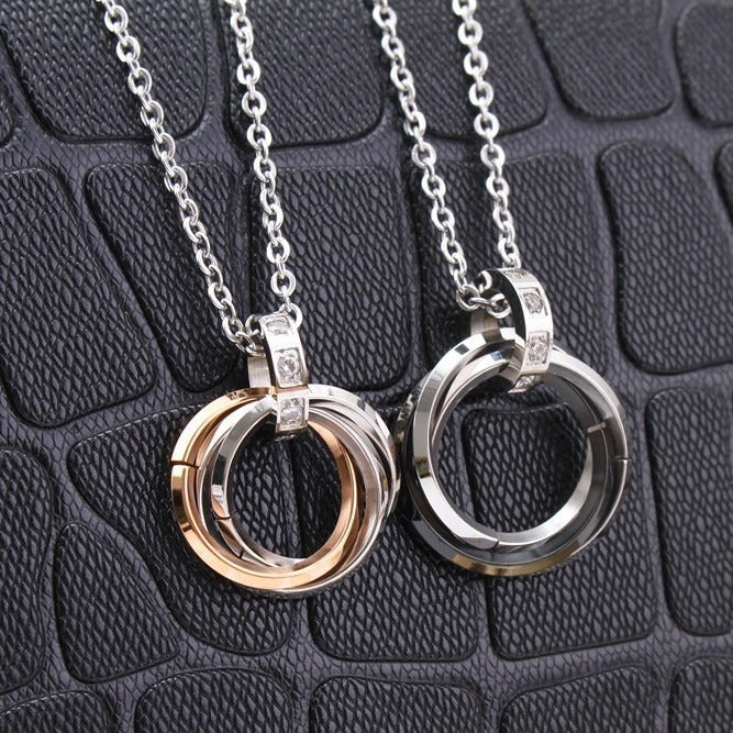 Kemstone Titanium Steel Interlocking Circle Pendant Necklace for Men & Women TN0053