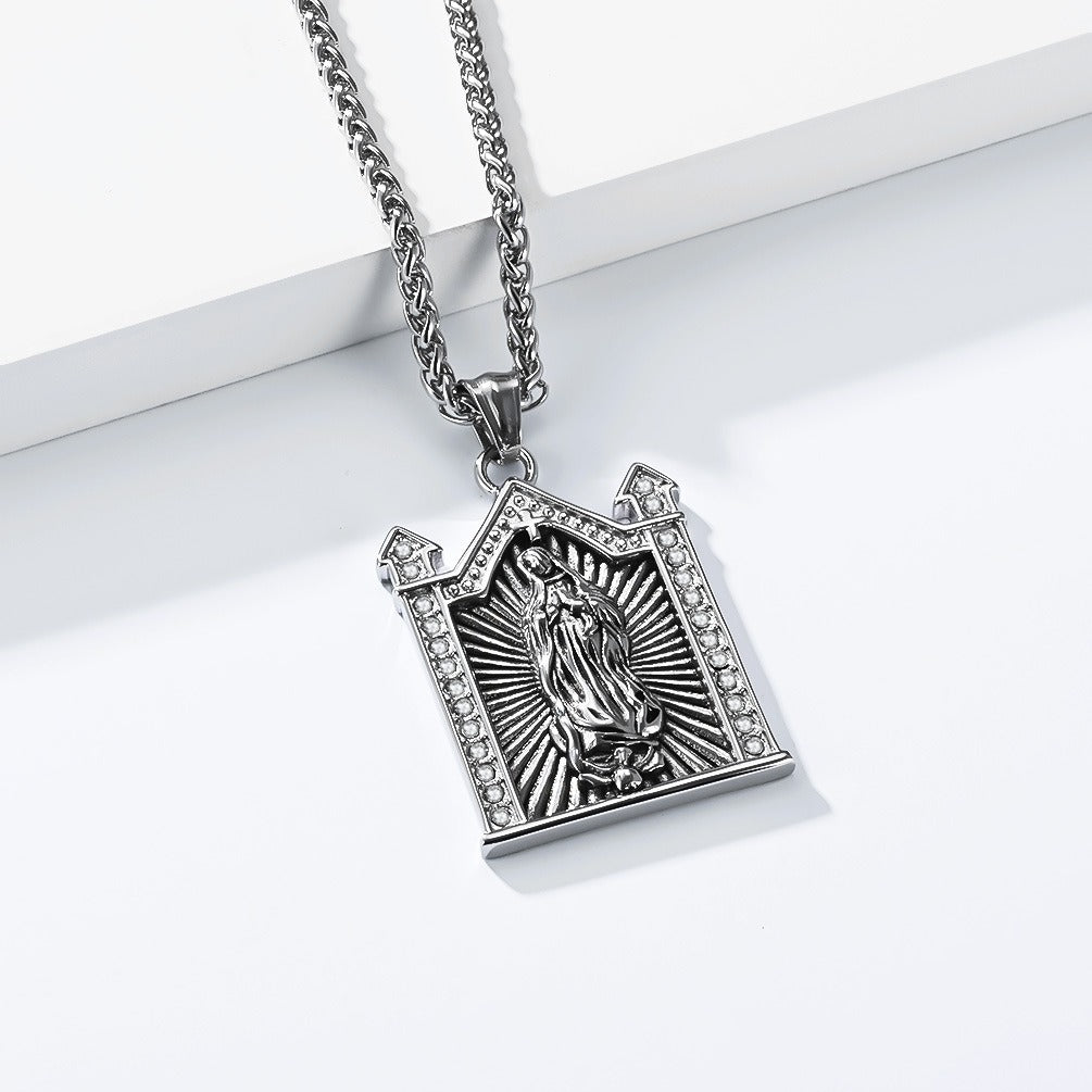 Kemstone Stainless Steel Gothic Architectural Figure Pendant Necklace Vintage Men K-R1178