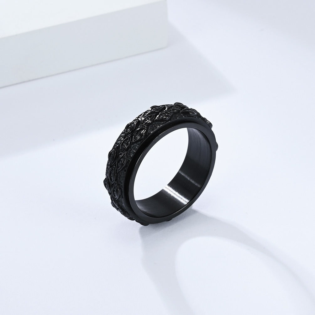 Kemstone Men’s Titanium Steel Spinner Ring – Ocean Shell & Starfish K-R1064
