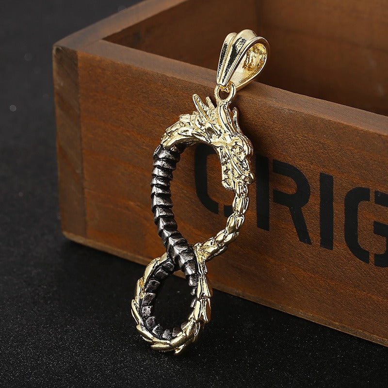 Kemstone Viking Dragon Infinity Titanium Steel Pendant Necklace for Men – Two Tone KP100397-KJX