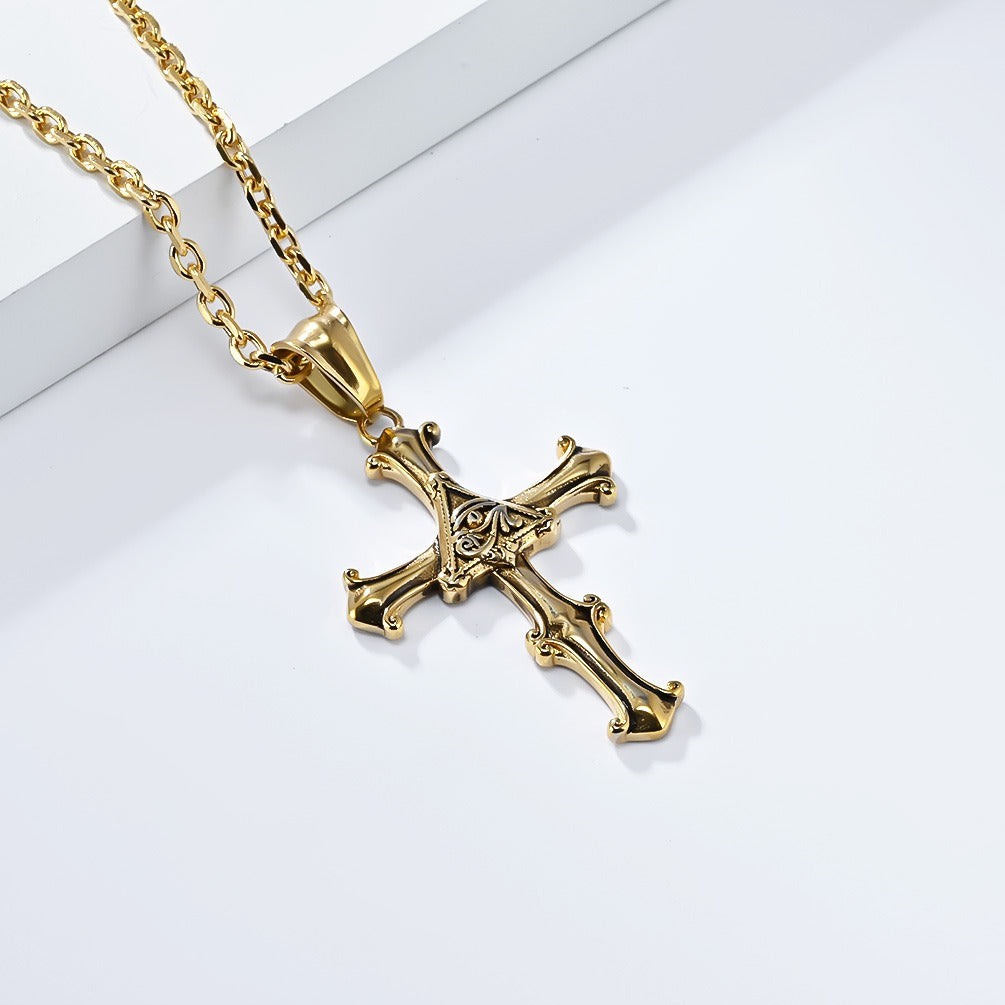 Kemstone Stainless Steel Eye Cross Pendant Necklace for Men Vintage Silver K-PT536