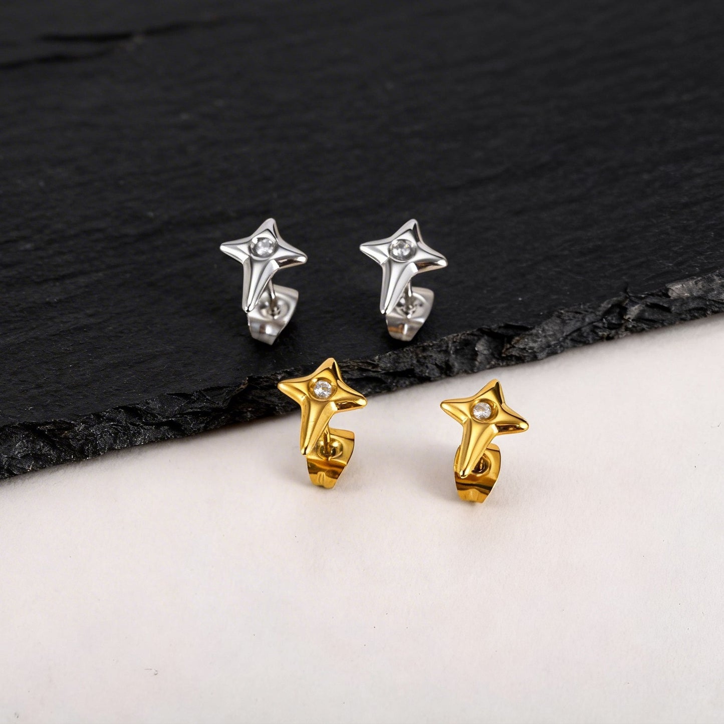 Kemstone Star Stud Earrings Stainless Steel Cubic Zirconia Earrings for Men ES-776