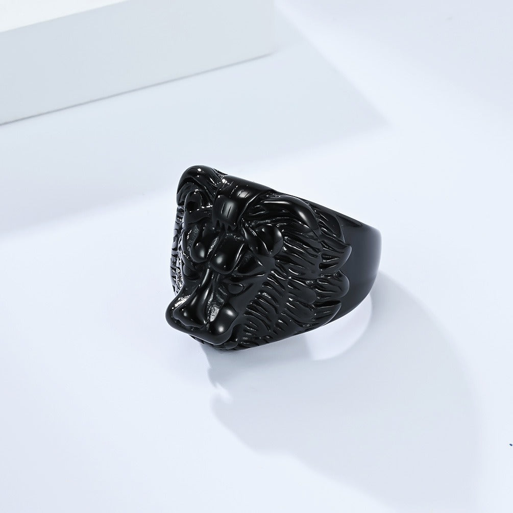 Kemstone Stainless Steel Lion Head Ring for Men Vintage Textured K-R1066