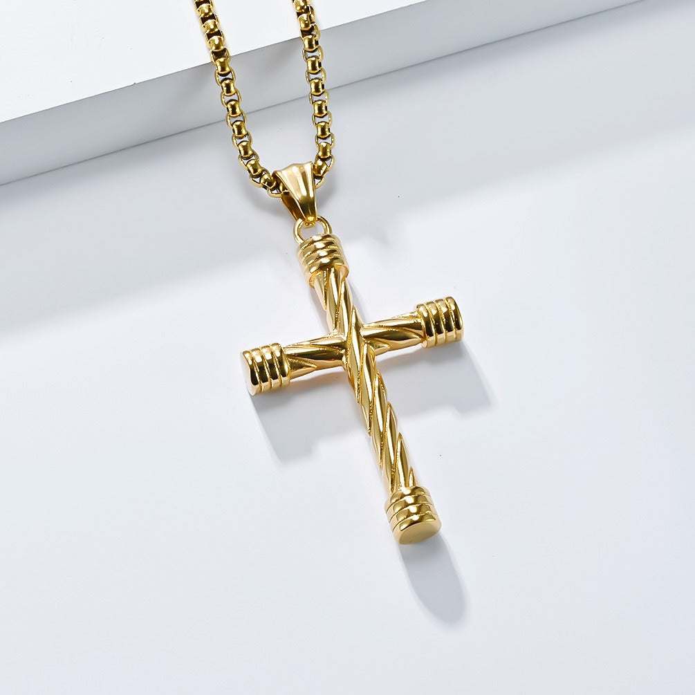 Kemstone Stainless Steel Twisted Cross Pendant Necklace for Men – Punk Style K-PT617