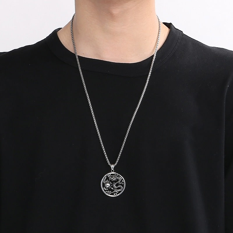 Kemstone Dragon Pendant Necklace for Men Titanium Steel Vintage Carved Design KP100398-KFC