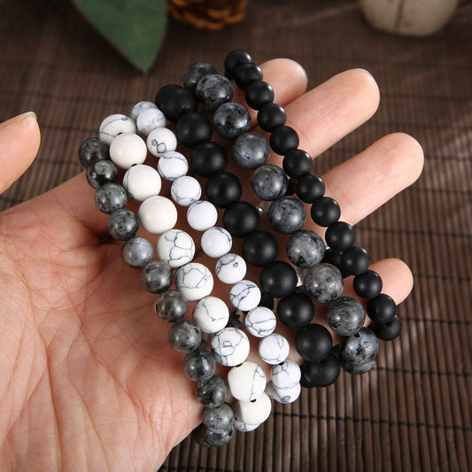 Kemstone Stylish Matte Black Onyx Wolf Head Stainless Steel Men's Beaded Bracelet - Bold Nature-Inspired Unisex Jewelry for Everyday Wear KB70694-BD