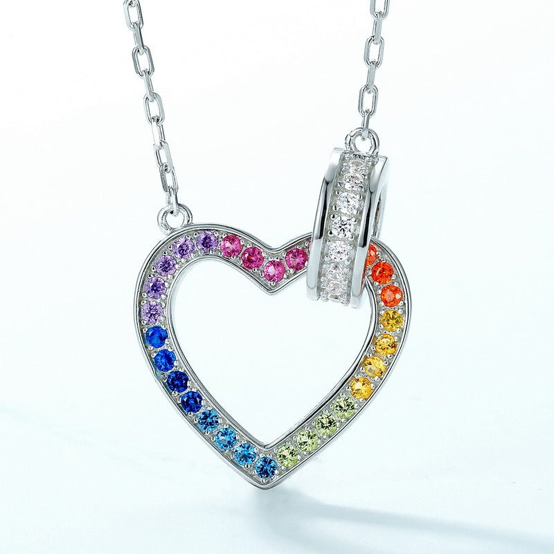 Collar Kemstone artesanal con circonita cúbica en forma de corazón, diseño original - Plata de ley 925, colgante para mujer, 45 cm