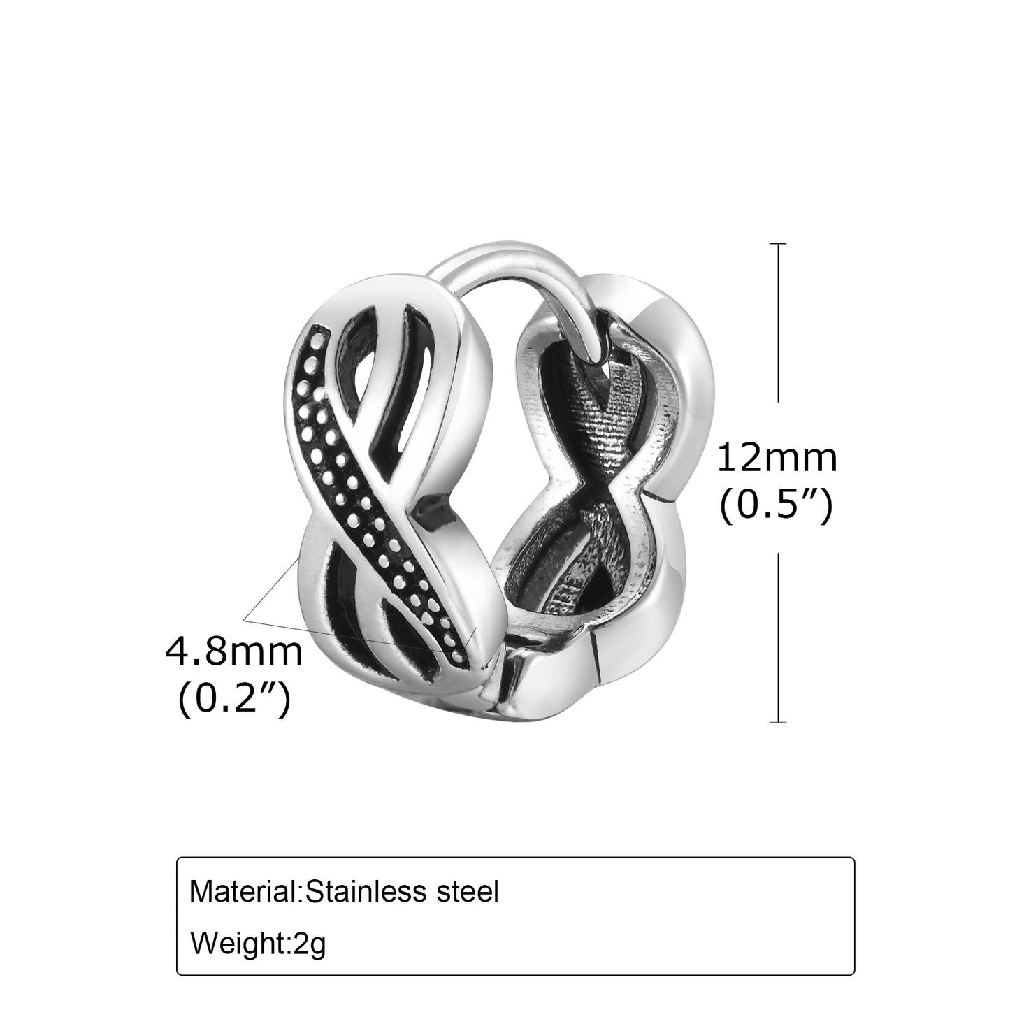 Kemstone Men’s Stainless Steel Infinity Hoop Earring – Vintage Silver EH-687
