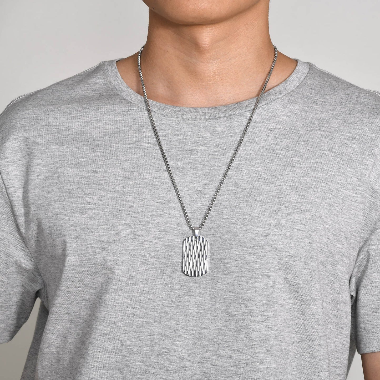 Kemstone Men’s Stainless Steel Geometric Ripple Dog Tag Pendant Necklace – Modern Street Style PN-1920