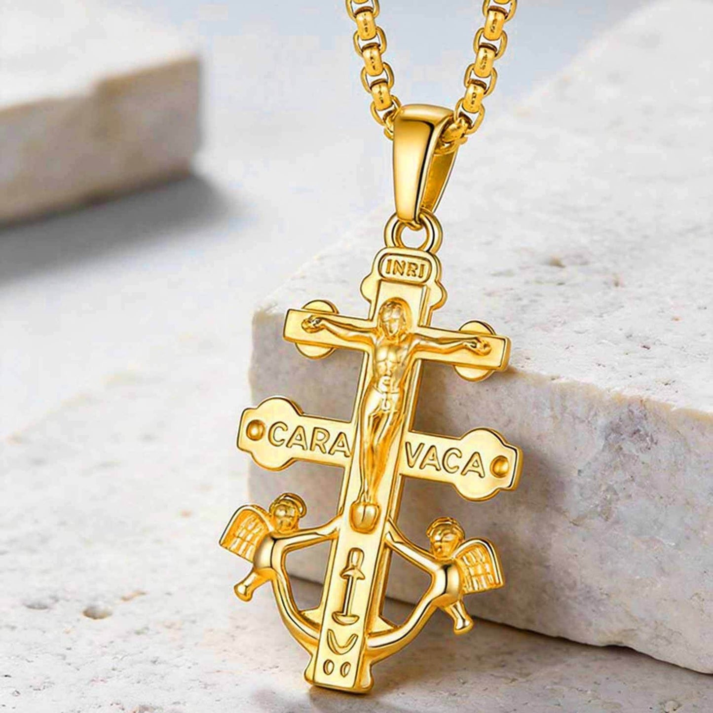 Kemstone Gold Plated Stainless Steel Cross Pendant Necklace for Men PN-2338