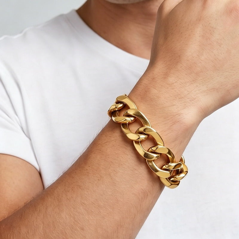 Kemstone Titanium Steel Cuban Link Bracelet for Men Square Link Chain KB213360-KJX