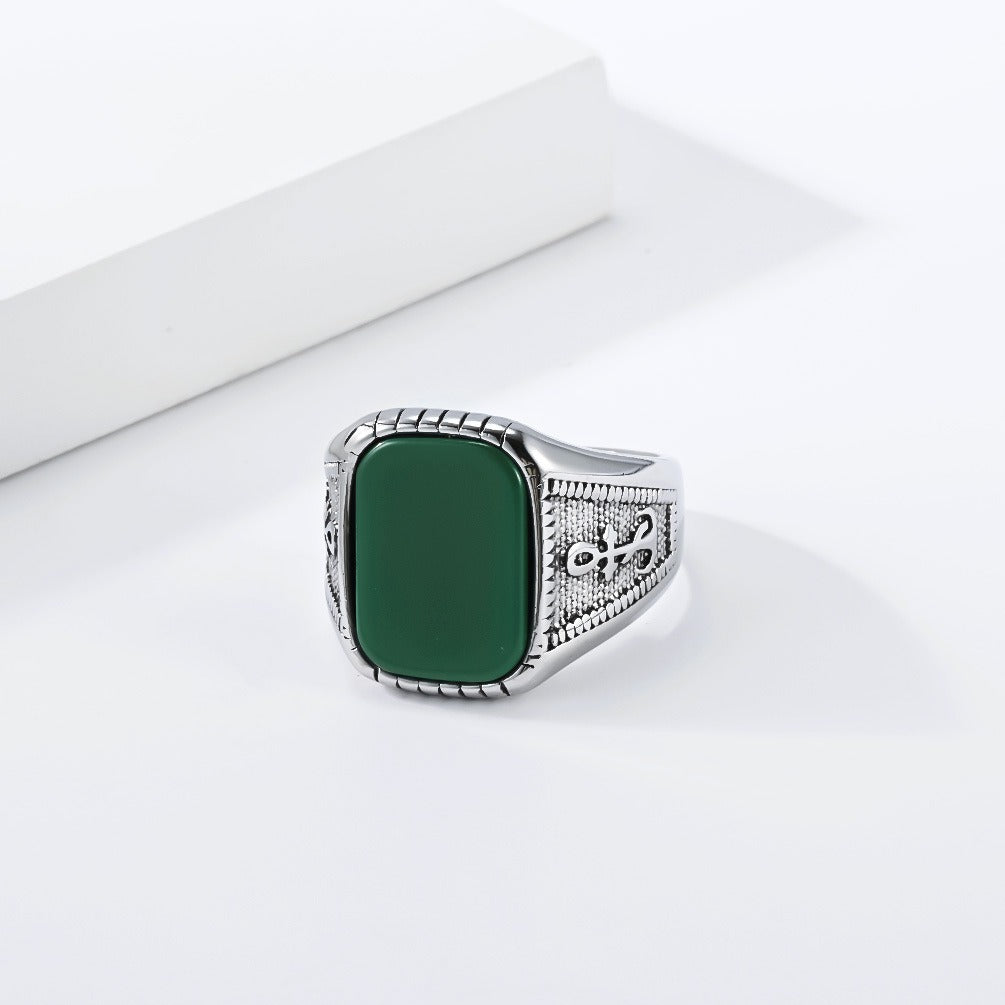 Kemstone Anchor Square Signet Ring for Men Stainless Steel Vintage Stone Detail K-R1212