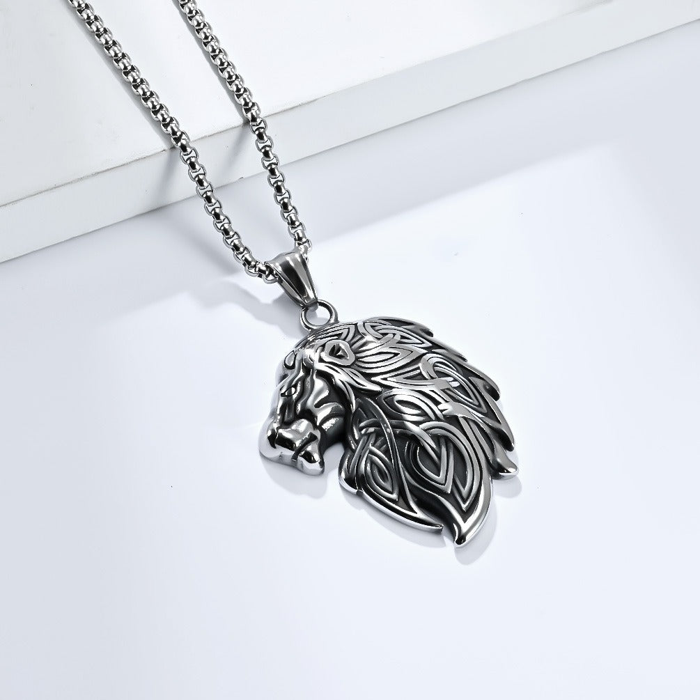 Kemstone Stainless Steel Lion Head Pendant Necklace – Vintage Relief Design K-PT495