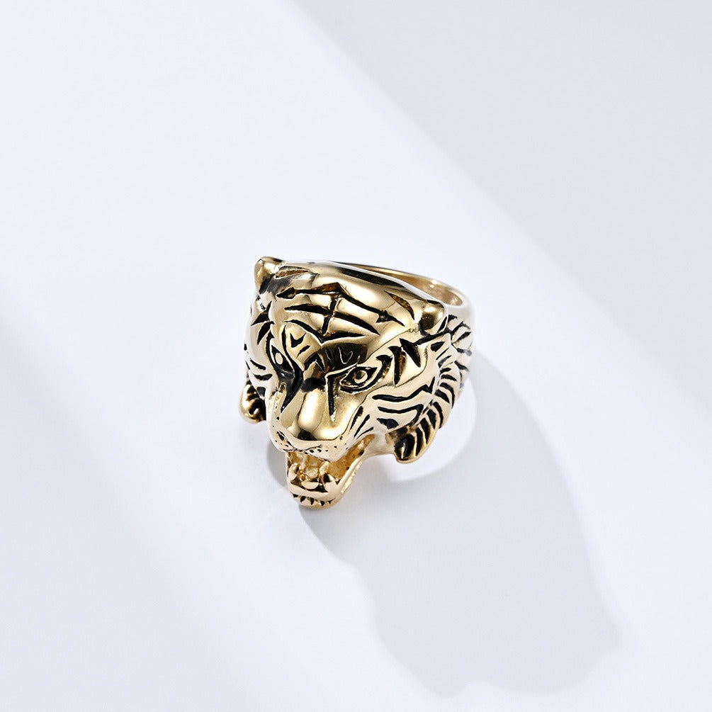 Kemstone Men’s Stainless Steel Tiger Head Ring – Vintage Punk Style K-R684
