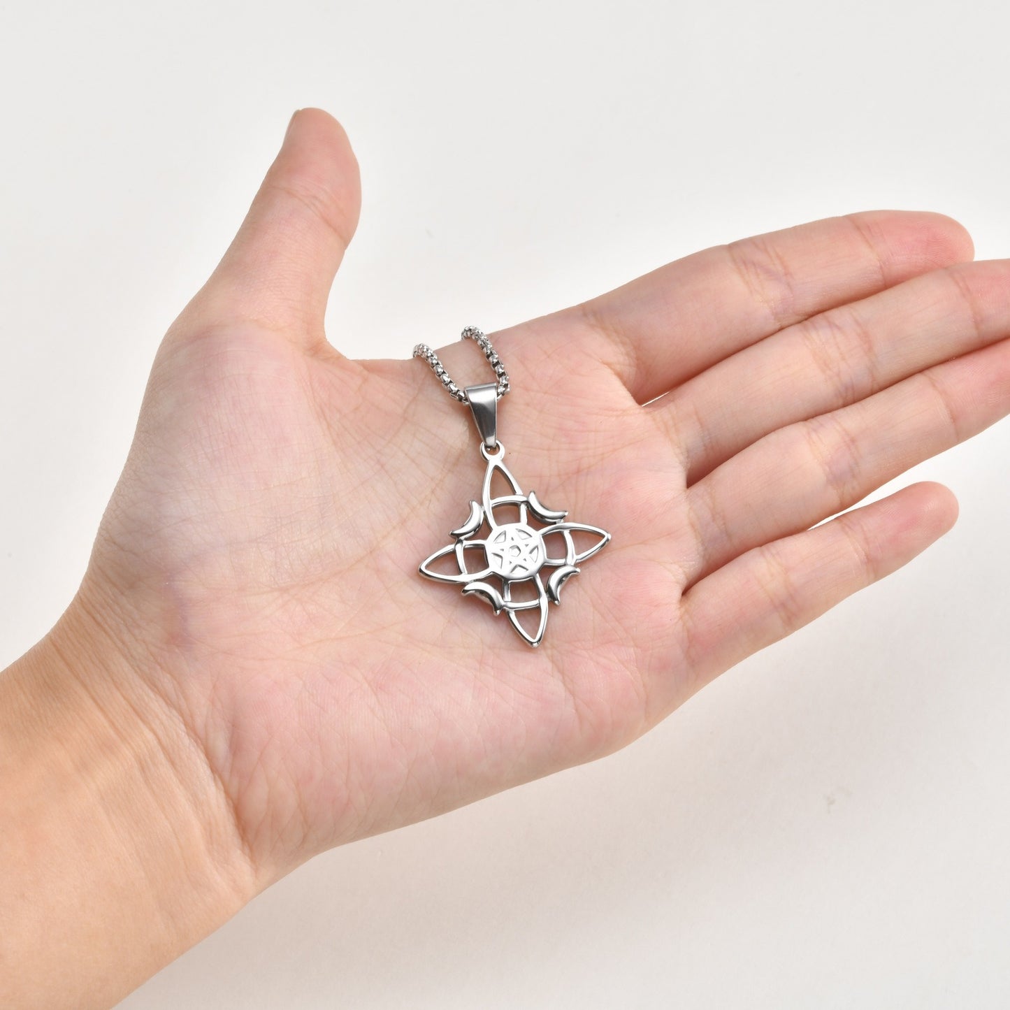 Kemstone Stainless Steel Celtic Knot Star and Moon Pendant Necklace for Men PN-2298