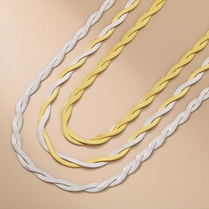 2mm Twisted Snake Chain Necklace & Bracelet for Men & Women – Adjustable 316L Stainless Steel Minimalist Jewelry KB181314-Z