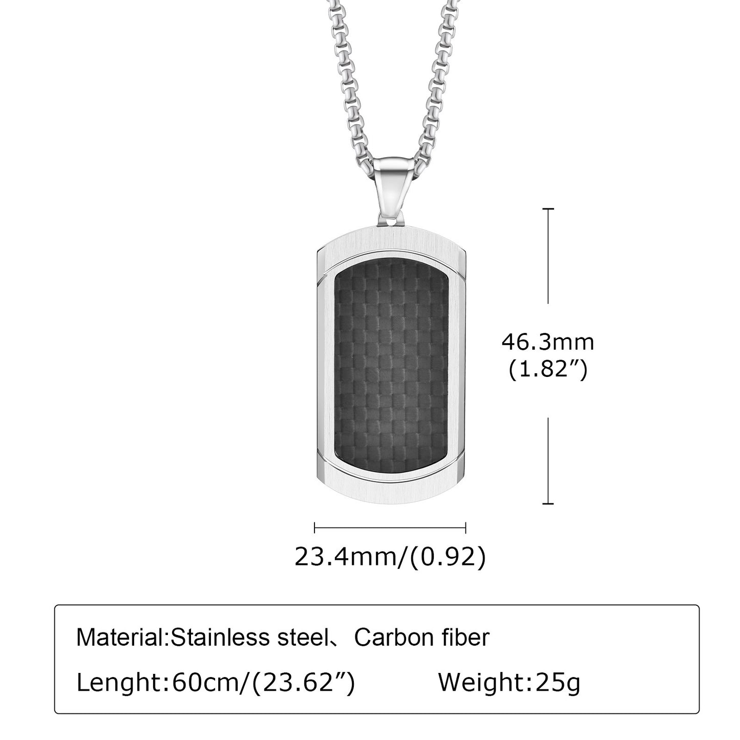 Kemstone Stainless Steel Carbon Fiber Tag Pendant Necklace for Men PN-1855