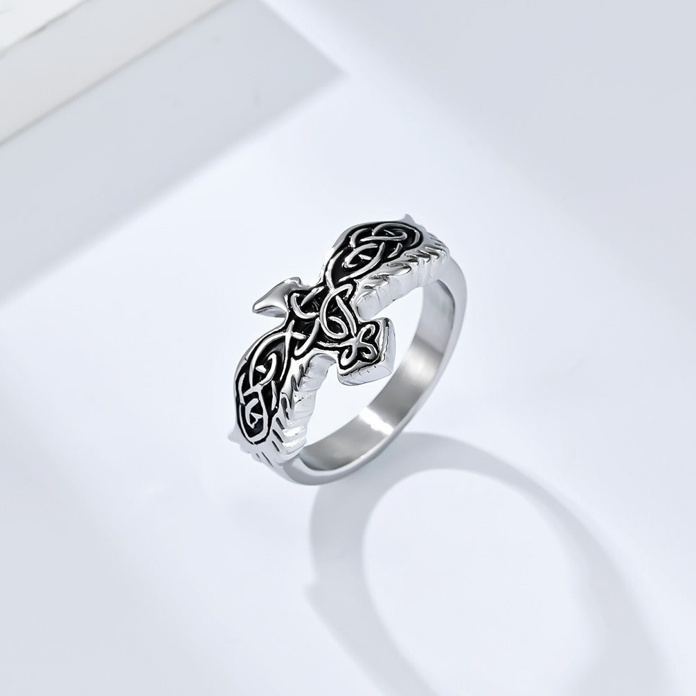 Kemstone Titanium Steel Celtic Eagle Knot Ring for Men, Vintage Symbolic Band, Silver/Gold/Black K-R718