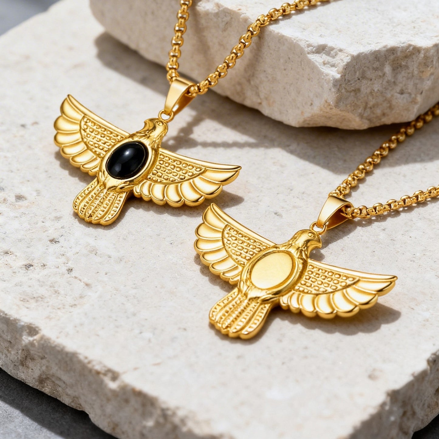 Kemstone Eagle Wing Pendant Necklace Stainless Steel Gold Black Detail for Men Women PN-2331