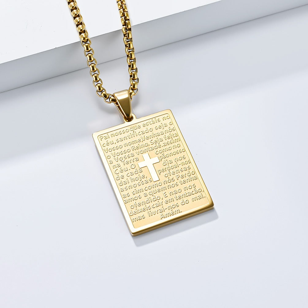 Kemstone Stainless Steel Engraved Cross Pendant Necklace for Men K-PT623