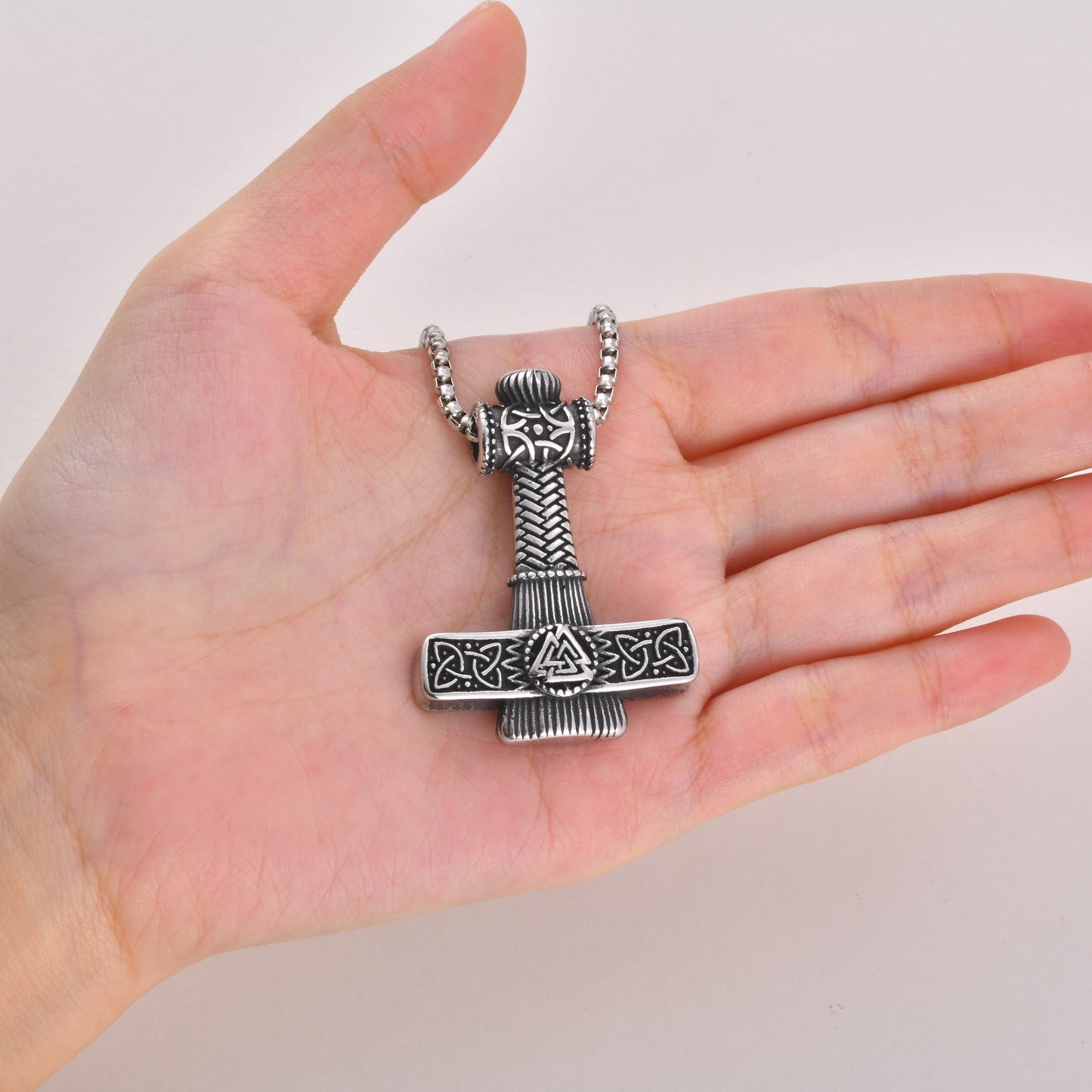 Kemston Stainless Steel Viking Thor Hammer Pendant Necklace for Men Nordic Symbol Chain PN-2416