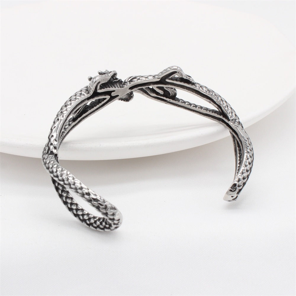 Kemstone Titanium Steel Dragon Skull Open Cuff Bracelet for Men R1700