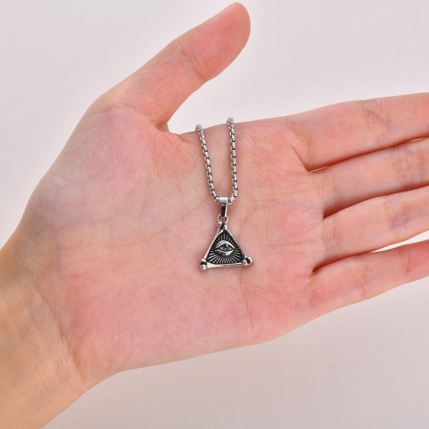 Kemston Triangle Eye Necklace for Men Stainless Steel Gothic Pendant PN-2395