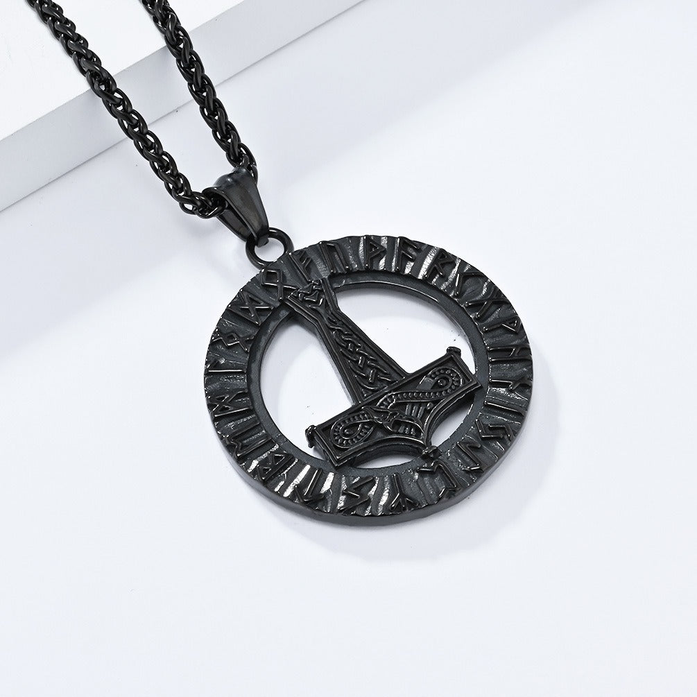 Kemstone Nordic Rune Hammer Pendant Necklace for Men Stainless Steel Engraved Vintage K-PT553