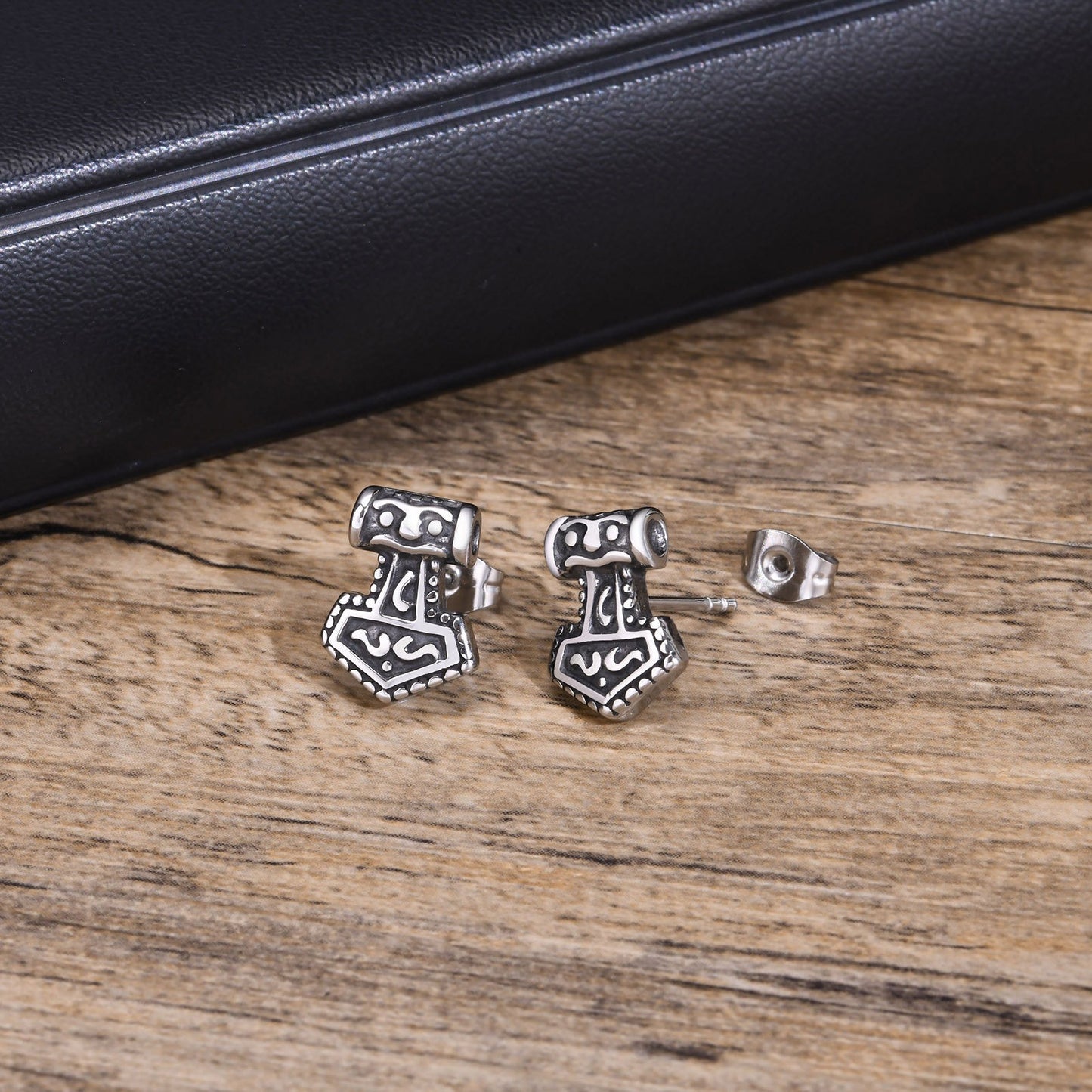 Kemstone Stainless Steel Thor Hammer Stud Earrings Men Nordic Vintage ES-436
