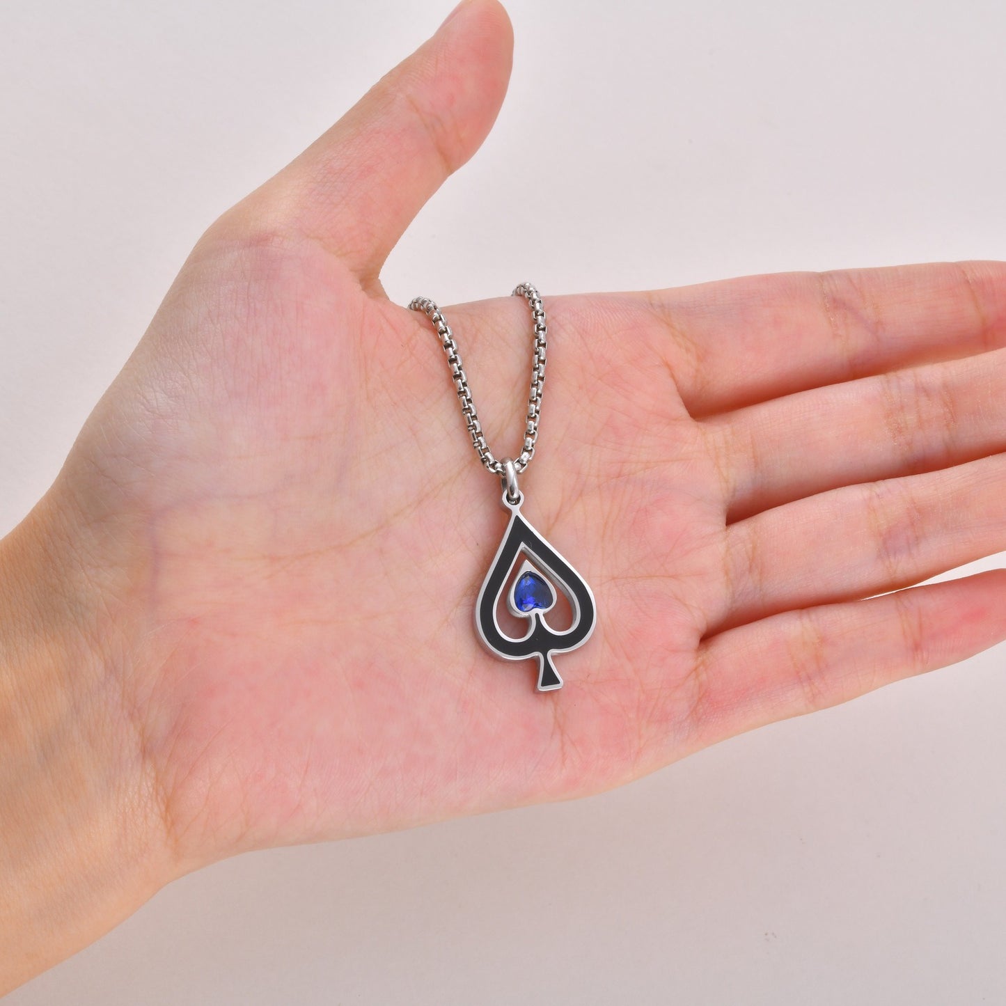 Kemston Spade Ace Symbol Pendant Necklace for Men Stainless Steel Gothic Playing Card PN-2302