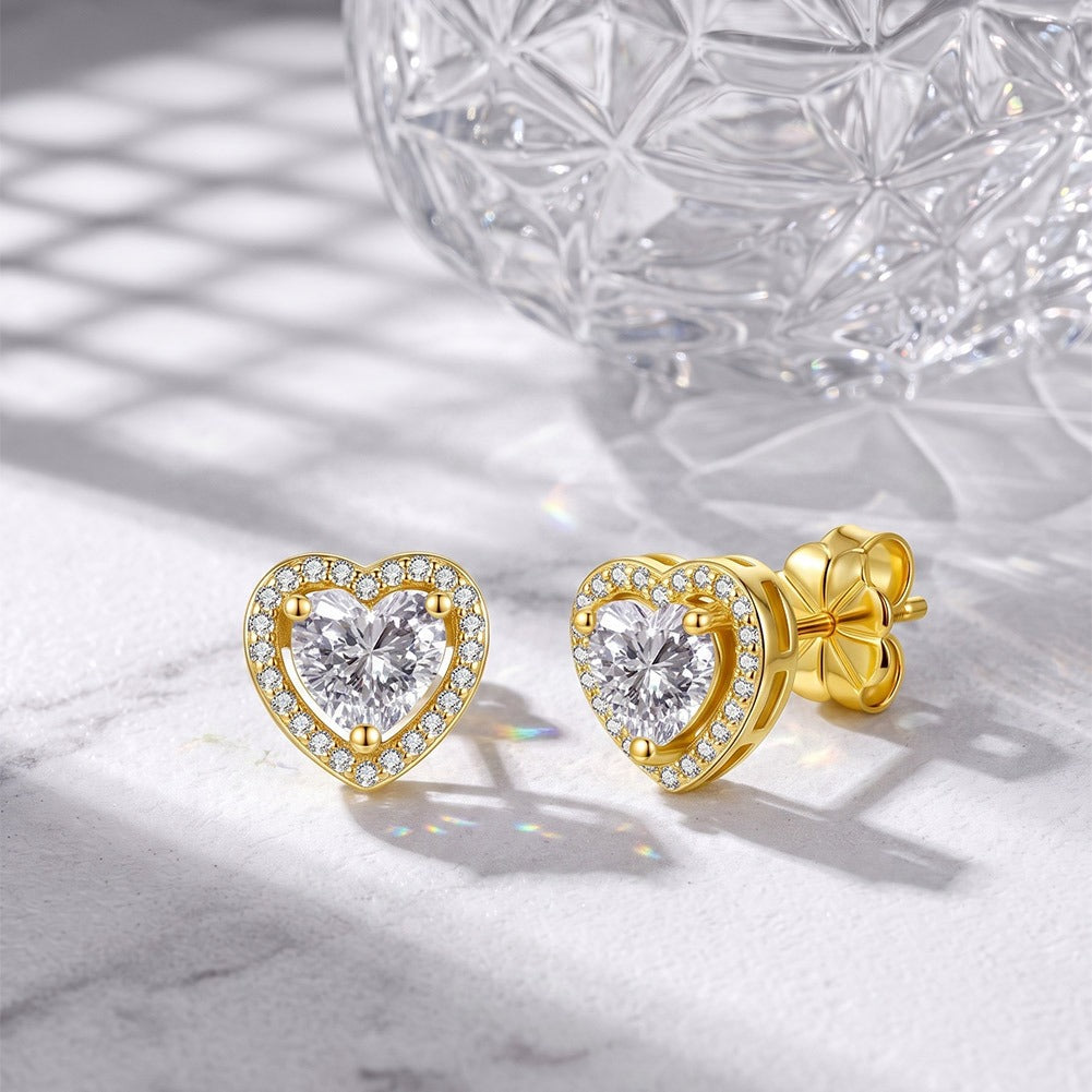 Kemston Heart Moissanite Stud Earrings for Women 925 Sterling Silver Halo SMOE38