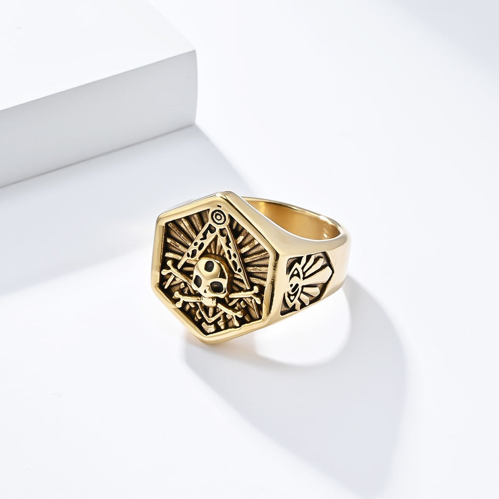 Kemstone Skull Ring for Men – Stainless Steel Gothic Emblem K-R833