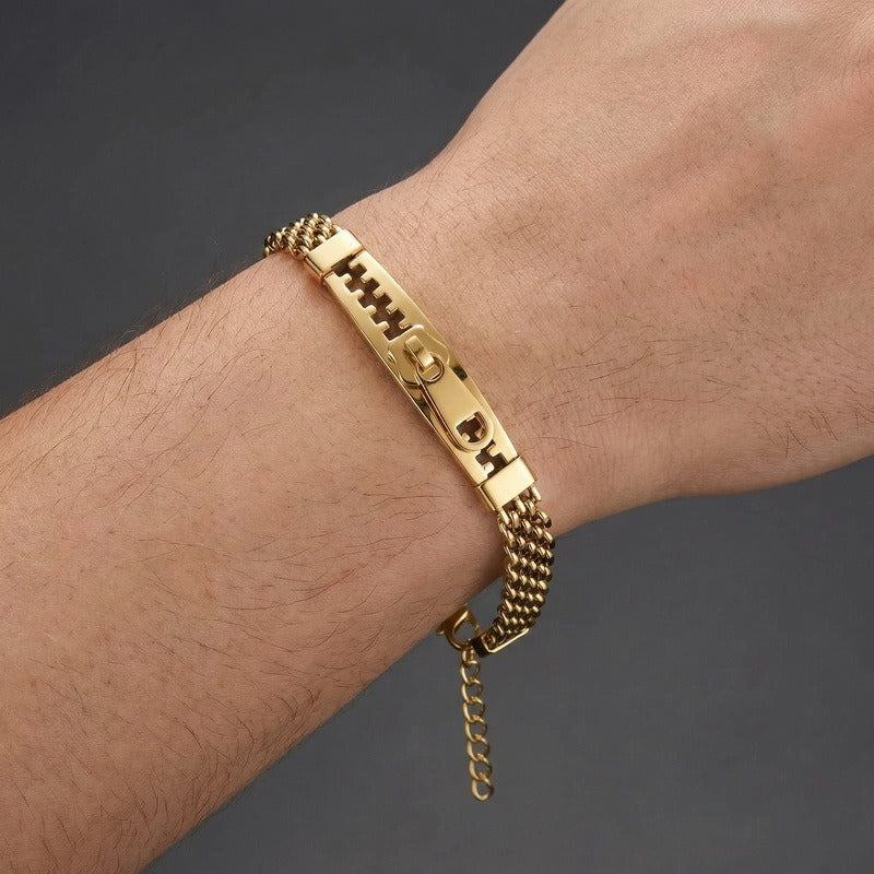 Kemstone Titanium Steel Layered Chain Bracelet for Men Zipper Bar Mesh Link KB213347-KF