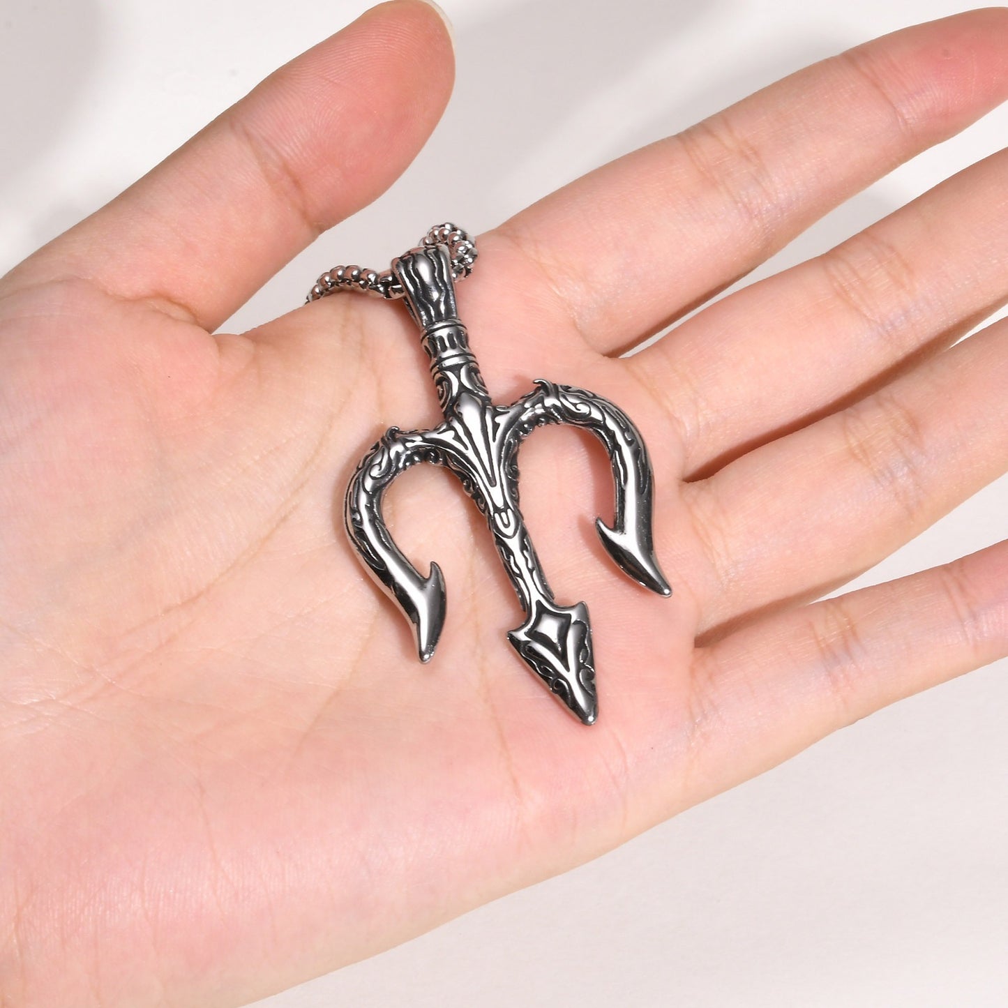 Kemstone Stainless Steel Trident Pendant Necklace – Vintage Hip Hop Style for Men PN2054