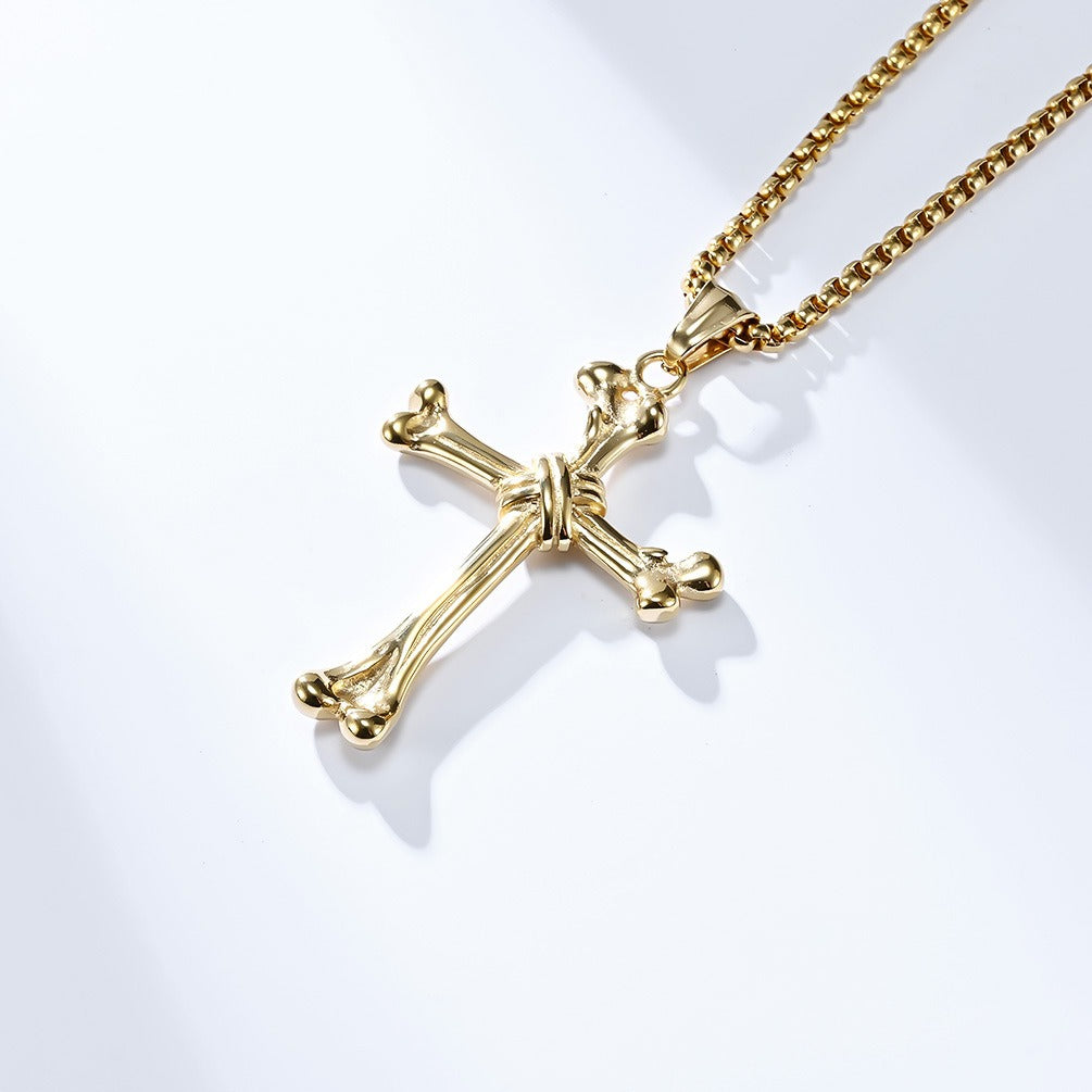 Kemston Stainless Steel Bone Cross Pendant Necklace for Men Gothic K-PT463