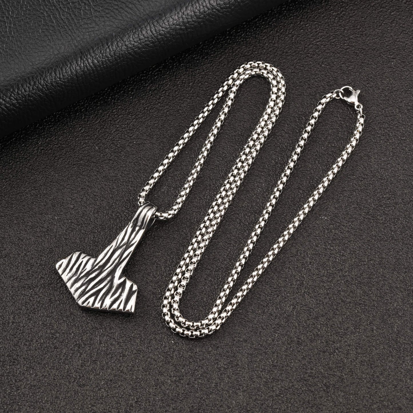 Kemstone Stainless Steel Hammer Pendant Necklace for Men Textured Vintage Chain PN-2388