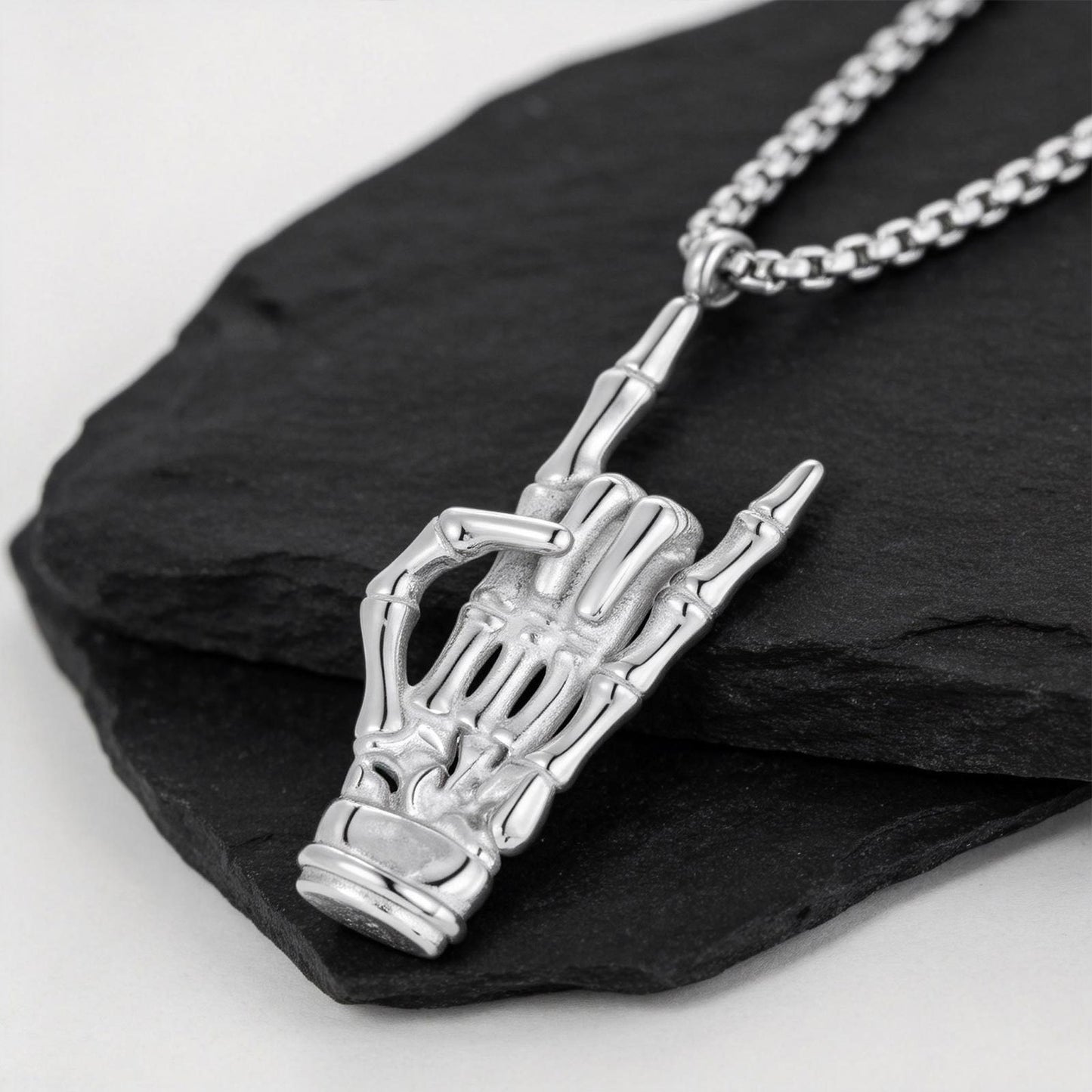 Kemstone Stainless Steel Skeleton Hand Pendant Necklace for Men Punk Style PN-2274