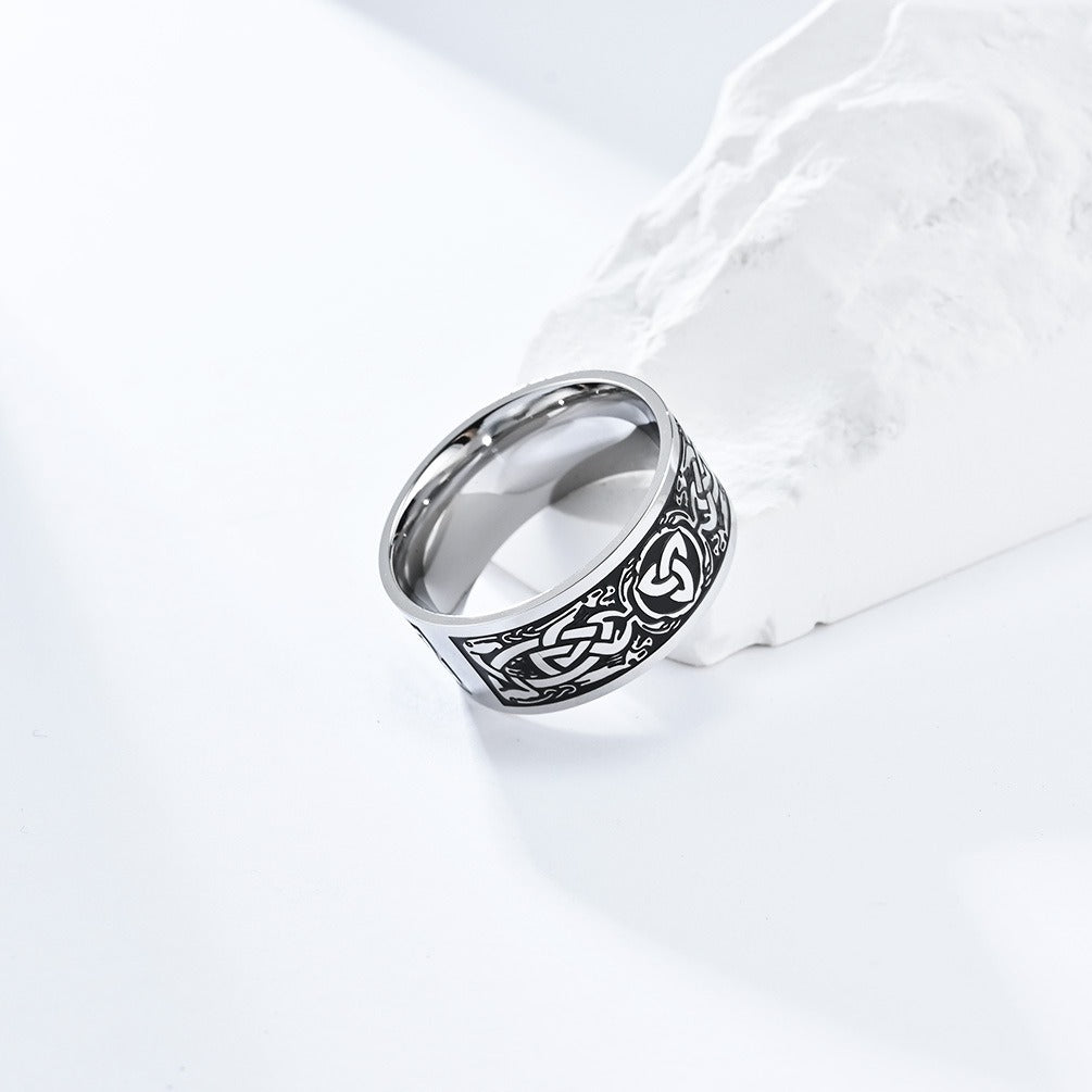 Kemstone Men’s Titanium Steel Celtic Triquetra Ring – Eternal Knot K-R755