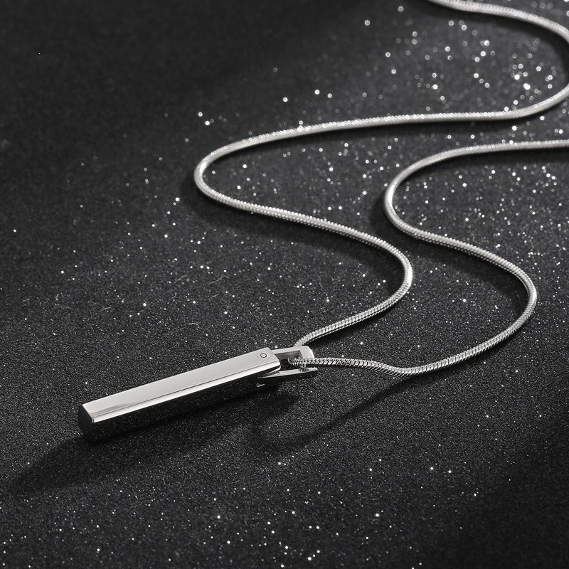 Kemstone Slim Rectangular Bar Pendant Necklace for Men Stainless Steel KP98934-KFC