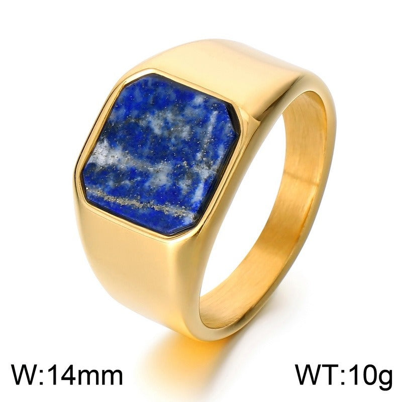 Kemstone Men’s Square Lapis Lazuli Signet Ring – Stainless Steel Blue Stone Gothic Street Style KR110123