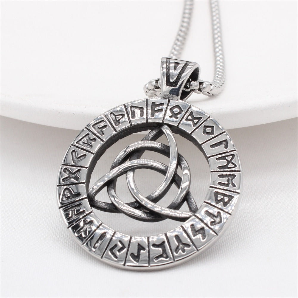 Kemstone Titanium Steel Viking Rune Pendant Necklace for Men Interwoven Knot Design P1321