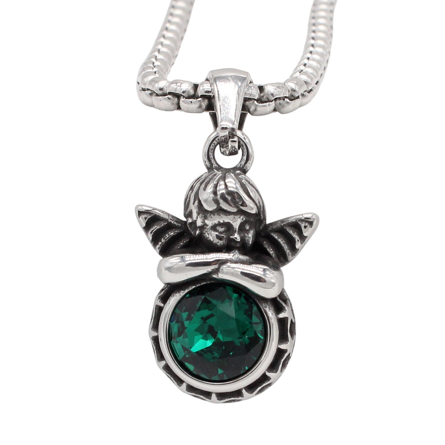 Kemstone Titanium Steel Cherub Pendant Necklace for Men & Women Vintage Stone Charm P1456